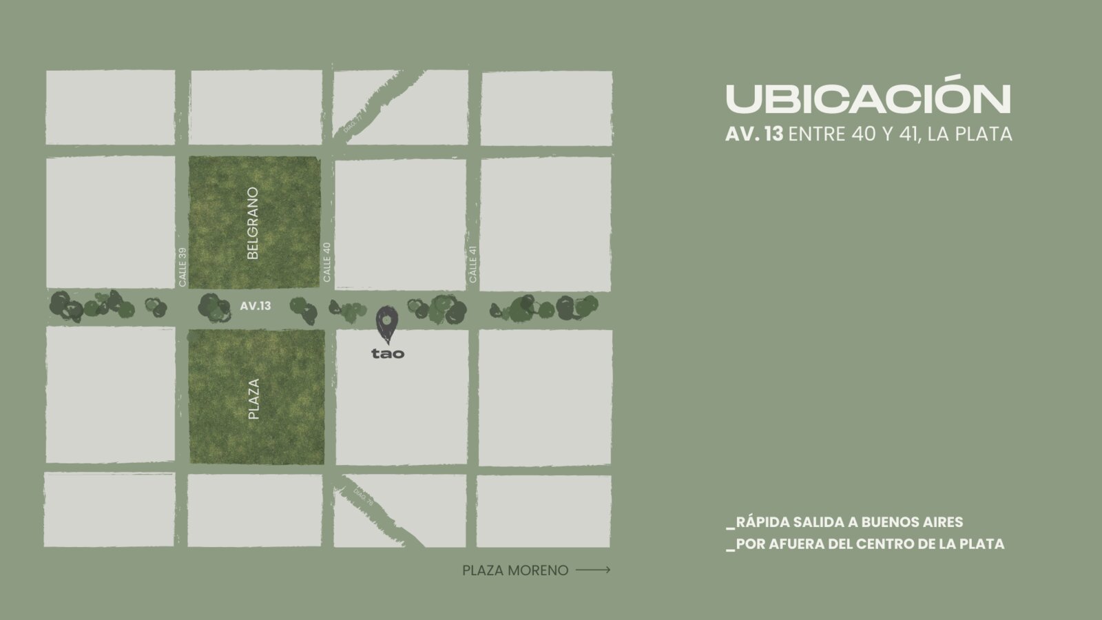 Mapa: TAO sobre Av. 13 entre 40 y 41, La Plata, frente a Plaza Belgrano
